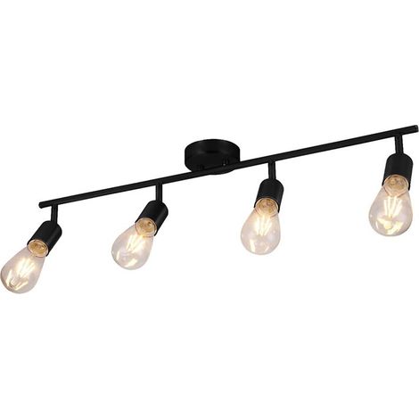 Réglette ou plafonnier moderne Lina métal noir 4 ampoules compatible LED