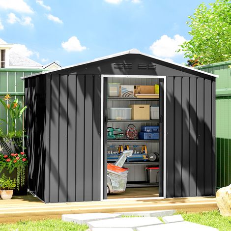 Abri de Jardin 2,3x1,7 m en Acier avec Ouvertures d'Aération et Double Porte Coulissante, Gris Foncé (1/5)