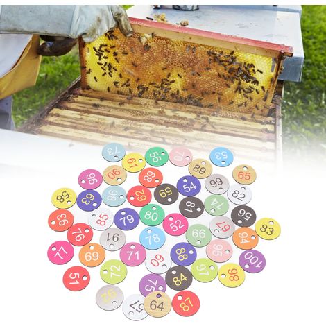 50 étiquettes numérotées rondes en plastique pour l'apiculture et l'élevage (51-100) (1/5)