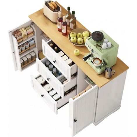ELVMI Credenza con 3 Cassetti e Ripiani Regolabili per Cucina e Sala da Pranzo in MDF 126 x 40 x 86 cm Bianca (1/5)