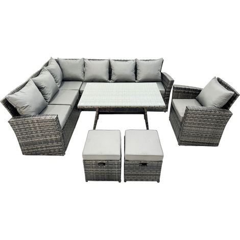 Fimous Salon de Jardin Exterieur en resine Canapé de Jardin Canape Exterieur Meuble de Jardin Table à manger rectangulaire 2 Petits repose-pieds Fauteuil 9 places (1/5)