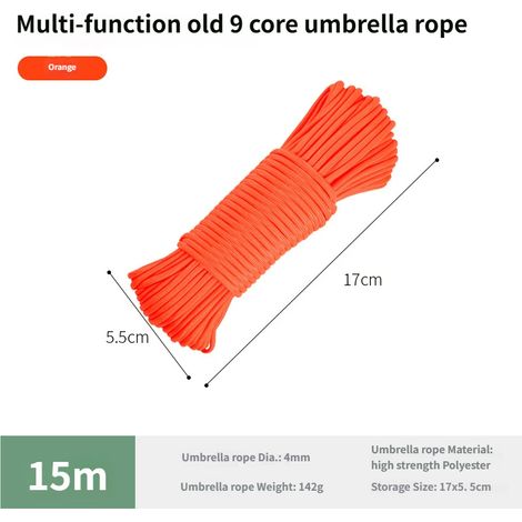 Corde paracorde en nylon 9 brins de 15 m, corde de survie d'urgence en extérieur, corde pour bâche de tente de camping, paracorde de 4 mm d'épaisseur (1/5)