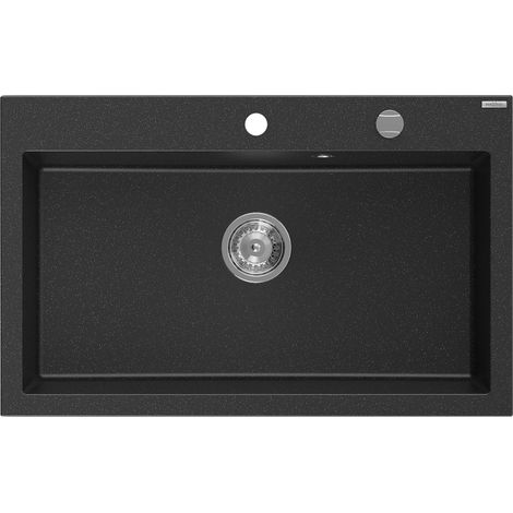 Mexen Elix évier en granit 1 bac 800 x 500 mm, noir/métallisé argent, siphon chromé - 6527801005-73 (1/5)