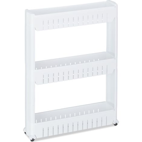 Chariot de rangement à roulettes cuisine et bain 71 x 12,5 x 54 cm avec design moderne pratique en plastique blanc (1/5)