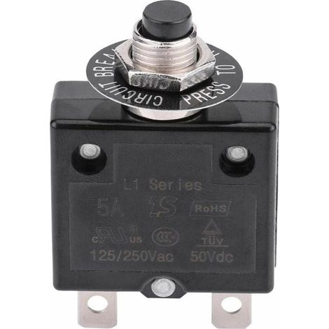 Disjoncteur 10A Interrupteur thermique de réinitialisation en option, 125-250V AC 50V DC Disjoncteur à bouton-poussoir de protection contre les surcharges de courant (1/5)