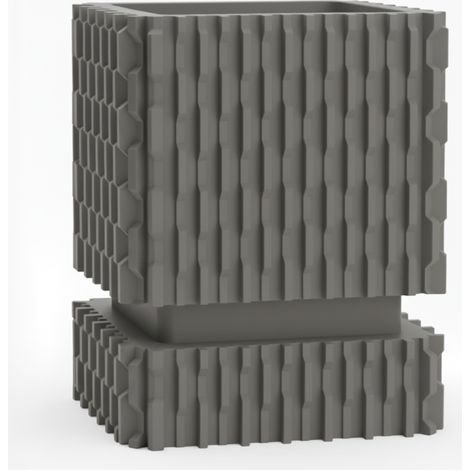 Pot de fleurs gris moderne avec drainage et couvercle géométrique (1/3)