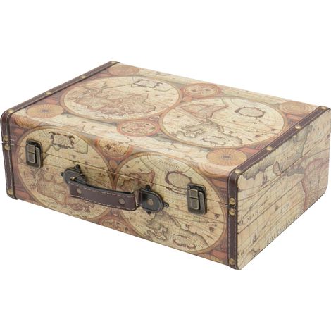 HMF VKO104 Holzkoffer im Vintage-Design, Weltkarte Farbe, 38 x 26 x 13 cm (1/5)