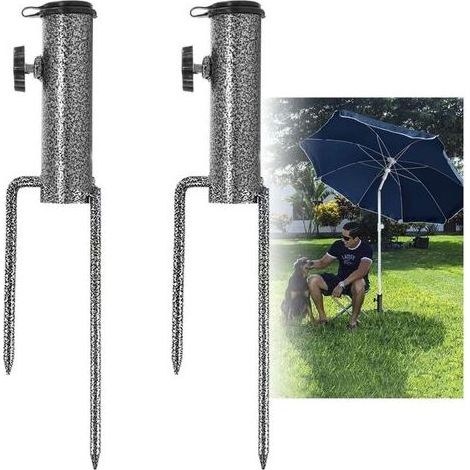 Pied de Parasol, 2 Pièces Ancrage Parasol Ancrage Support de Parasol, Élastique Réglable Pied Parasol, Multi-Applications Métal Pied Parasol pour Plage de Sable ou Sol (1/5)