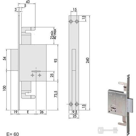 Serrure d'insertion en fer 57225-60-0 Cisa