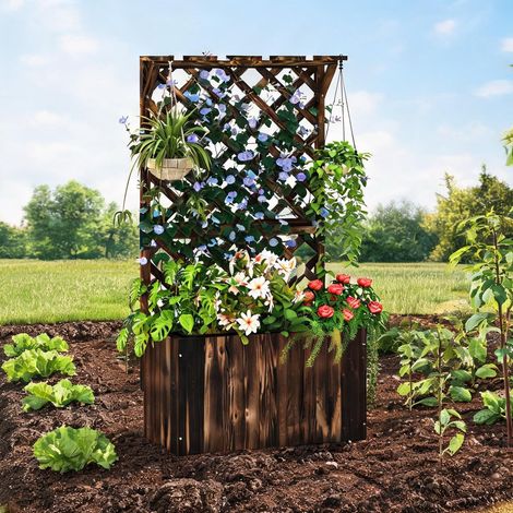 Porte-plantes verkohlt en tannenholz 64 x 33 x 122 cm (1/5)