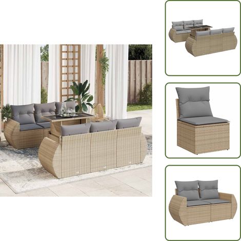 vidaXL Salon de jardin avec coussins 7 pcs beige résine tressée (1/5)