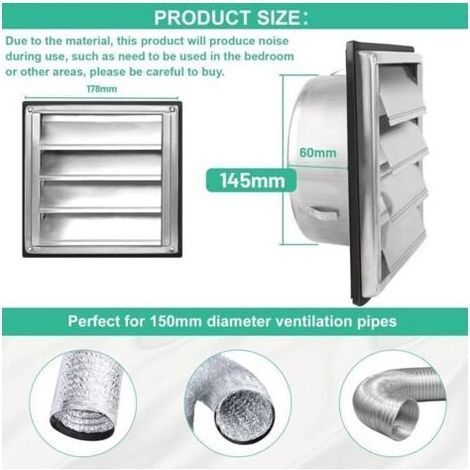 Grille de ventilation 150mm, Clapet anti-retour Grille de protection contre les intempéries en acier inoxydable avec lamelles mobiles, Grille à lamelles Grille hotte aspirante Ø150mm (1/5)
