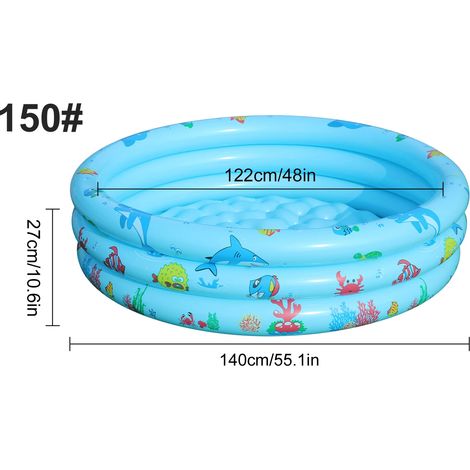 (Bleu, 150) Piscine gonflable ronde, en PVC épais, pataugeoire d'été extérieure. (1/4)