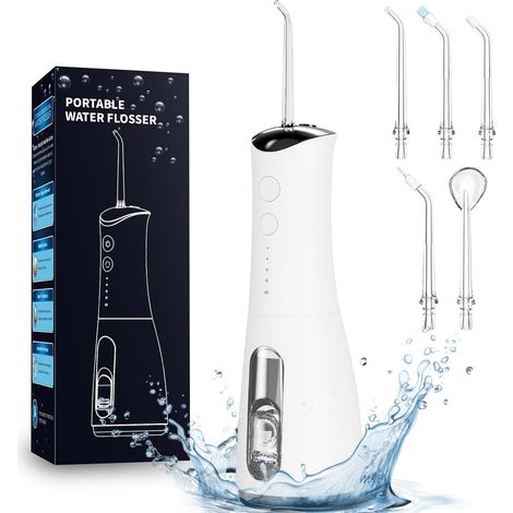 Nettoyeur de dents électrique portable, 4 modes, test d'irrigation orale avec 5 buses, aérateur d'eau rechargeable IPX7, étanche, réservoir d'eau 300 (1/5)