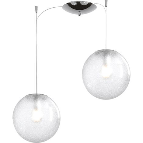 Sospensione Contemporanea Glitter Metallo Cromo Vetro Soffiato Trasp 2 Luci E14 (1/3)