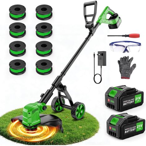 Debrouissalleuses Electrique sans Fil 36CM,Coupe Bordures à 2×3,0 Ah Batterie,800W Moteur sans Brosse,21V Débroussailleuse a Batterie avec Roue et 8 bobines de Rechange pour Jardin et Pelouses (1/5)