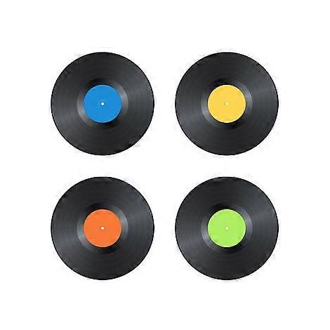 Lot de 4 autocollants en forme de disques vinyle vierges, style vintage, pour décoration murale. (1/2)