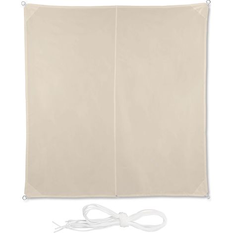Relaxdays Shade Sail, Square, Water-Repellent, UV-Protection with Tethers, Balcony Canopy, WxD 3 x 3 m, Beige