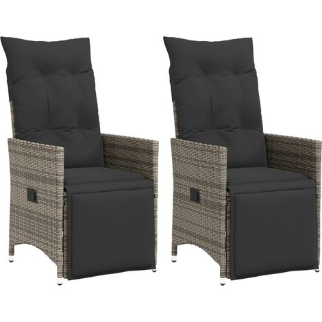 Sillones reclinable jardín y cojines 2 uds ratán sintético gris