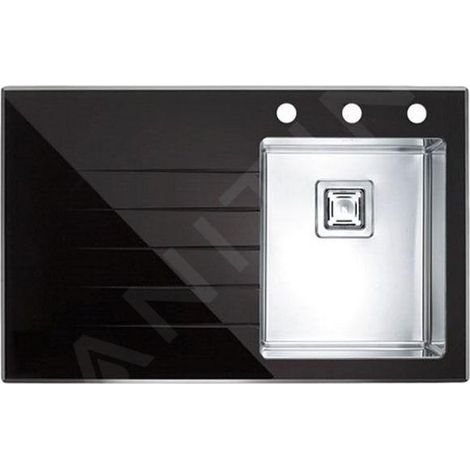 Alveus Crystalix - Évier 860x540 mm, avec commande du vidage, bac à droite, verre noir / inox 1099630 (1/2)