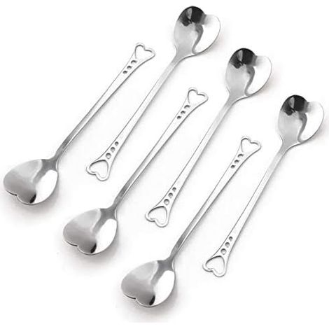 Cuillère À Thé En Acier Inoxydable Forme De Cœur - 6 Pièces - Pour Café Expresso Thé Sucré Dessert - Set De Cuillères À Café Et À Thé (1/5)