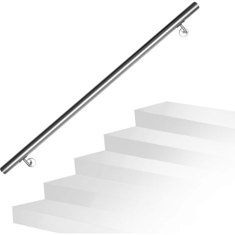 Randaco Pasamanos de acero inoxidable V2A soporte de travesaño pasamanos de pared asa de escalera Ø 42 mmcon 2 soportes, interior y exterior, 120cm