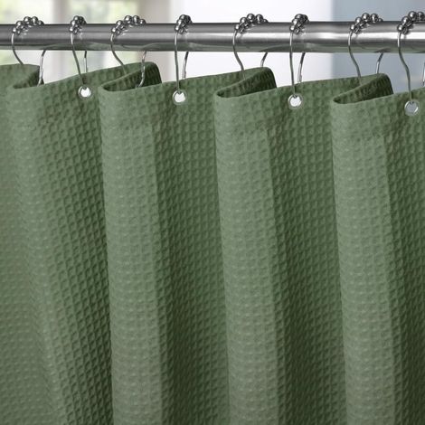Tenda da doccia in tessuto a nido d'ape con anelli in metallo, in poliestere impermeabile e antimuffa – 150 x 180 cm (verde) (1/4)