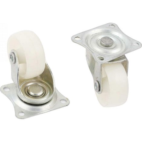 Roulettes pivotantes en nylon de 30 mm pour meubles et boîtes à outils, blanches, résistantes, lot de 2 avec plaque. (1/3)