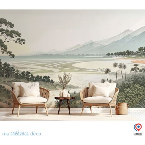 Papier peint : Dune, Arbres et mer, Sud ouest, Aquarelle 5 - Intissé - L.300 x H.280 cm - Vert pastel (1/3)