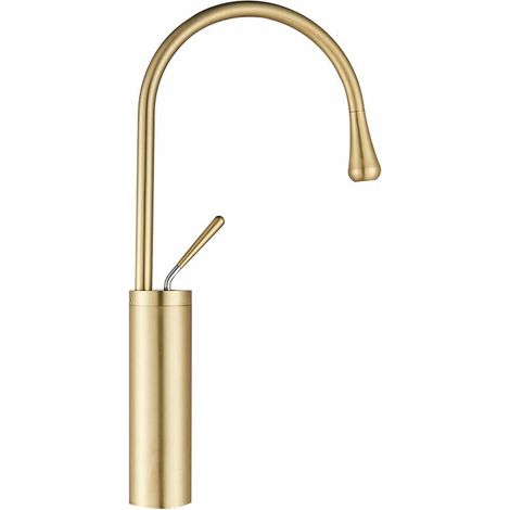 VURAHOME - Robinet de salle de bain Robinet de lavabo en or brossé Lavabo Mitigeur en laiton haut à levier unique (1/5)