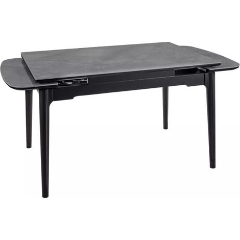 Table extensible de salle à manger gris brillant 120 + 60cm céramique structure bois STAN (1/4)