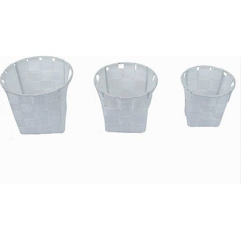 Cleafe - Set 3 Cestini Rotondi Portaoggetti In Tessuto Bianco Per Bagno Casa Cucina 79043 - (1/3)