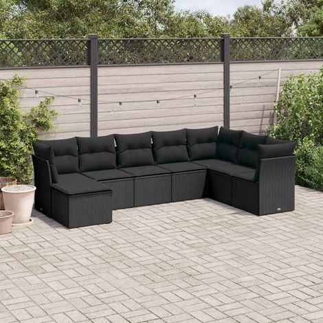 vidaXL Salon de jardin 8 pcs avec coussins noir résine tressée (1/3)