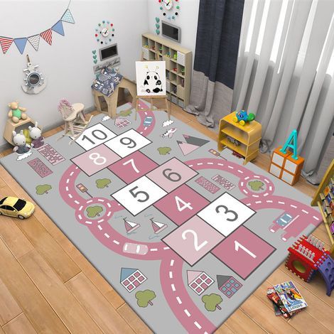 Tapis Pour Enfant Chambre D'Enfant, Tapis De Jeu Motif Rues, Marelle, Rose [80x160 cm] (1/5)