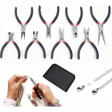 Lot de 8 pinces à bijoux, ensemble de pinces avec organisateur de pinces, petites pinces à bijoux, pinces mécaniques fines pour l'électronique et la fabrication de bijoux (1/5)