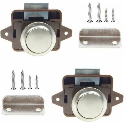 Loquets à bouton-poussoir, lot de 2, sans clé, avec vis, pour yachts, camping-cars, armoires suspendues, tiroirs, tables de bateau (Mar (1/5)