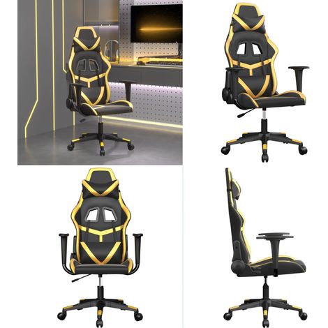 Gaming-Stuhl mit Massagefunktion Schwarz & Golden Kunstleder - Gaming-Stuhl - Gamer Chair - Bürostuhll - Schreibtischstuhl - Ergonomischer Stuhl - Home & Living (1/5)