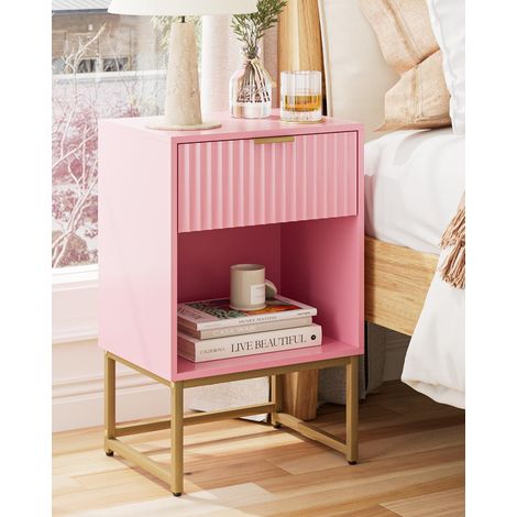 Table de chevet avec tiroir - Table d'appoint de 40 cm de large avec grand compartiment - Table de chevet moderne pour chambre à coucher, salon ou bureau (40 x 30 x 60 cm, finition rose fluée) (1/5)