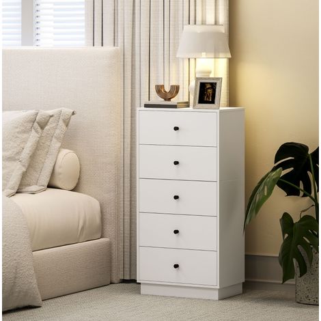 Cómoda blanca HAVRYA de 5 cajones, 47 x 29 x 95 cm (1/5)