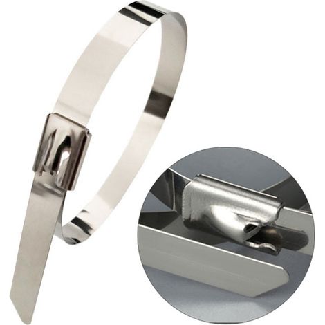Lot de 100 attaches de câble en acier inoxydable, robustes et autobloquantes, pour fixation et ligature. (1/5)