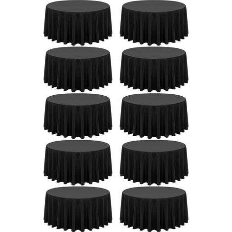 Lot de 10 nappes rondes rayures noires 228cm Lavable & Infroissable Polyester