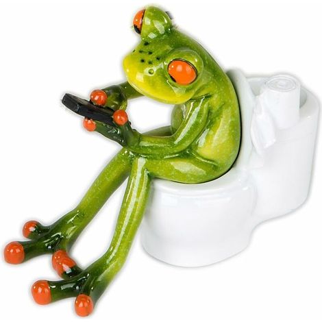 Statue,Grenouille avec téléphone portable sur toilettes, synthétique, env. 11 cm    (vert) (1/5)