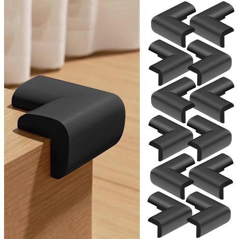 Protections d'angle de table (lot de 12) avec adhésif double face 3M préinstallé, noir, super doux, pour coins pointus, tables, bureaux, lits, meubles et murs. (1/5)