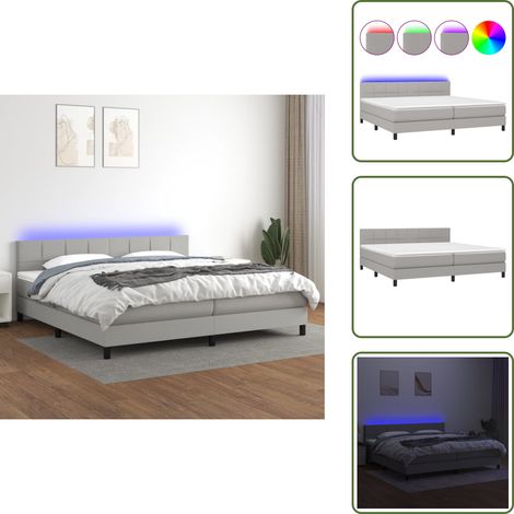 Boxspringbett mit Matratze & LED Hellgrau 200x200 cm Stoff - Boxspringbett - Doppelbett - Bettenrahmen - Lattenrost - Matratze