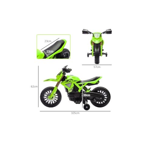 Moto électrique enfant verte à batterie 6 V avec roues stabilisatrices, klaxon et son de démarrage pour jardin, cour et plein air (1/5)