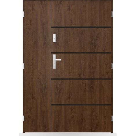 Porte d'entrée double Soline - 130-140-150x208cm - Couleur: Noyer - Poussant: Droit - Dimensions: 100x40 (1/2)
