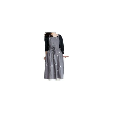 Tablier imperméable en coton et lin – Gris foncé – Brodé – Style japonais, pour pâtisserie et café (1/5)