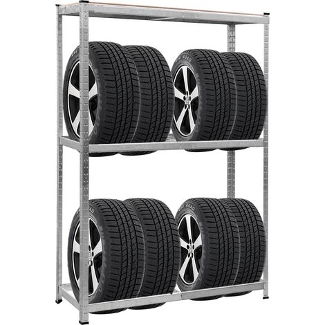 Râtelier métallique 3 niveaux pour 8 pneus avec étagères réglables et plateau MDF, capacité 795 kg, pour garage et atelier (1/5)