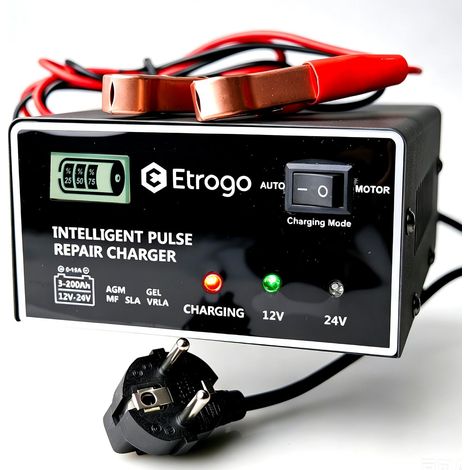 Chargeur de Batterie de Voiture 12V 24V 10A Chargeur de Batterie Rapide Chargeur d'impulsions avec écran à Barre LED pour Voiture et Moto ou Bateau (1/5)