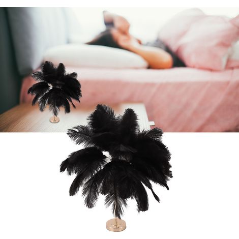 Lampe de table en plumes d'autruche, Lampe de table moderne et créative en plumes d'autruche, Lampe décorative romantique rechargeable, Lampe de chevet nordique, Noire (1/5)